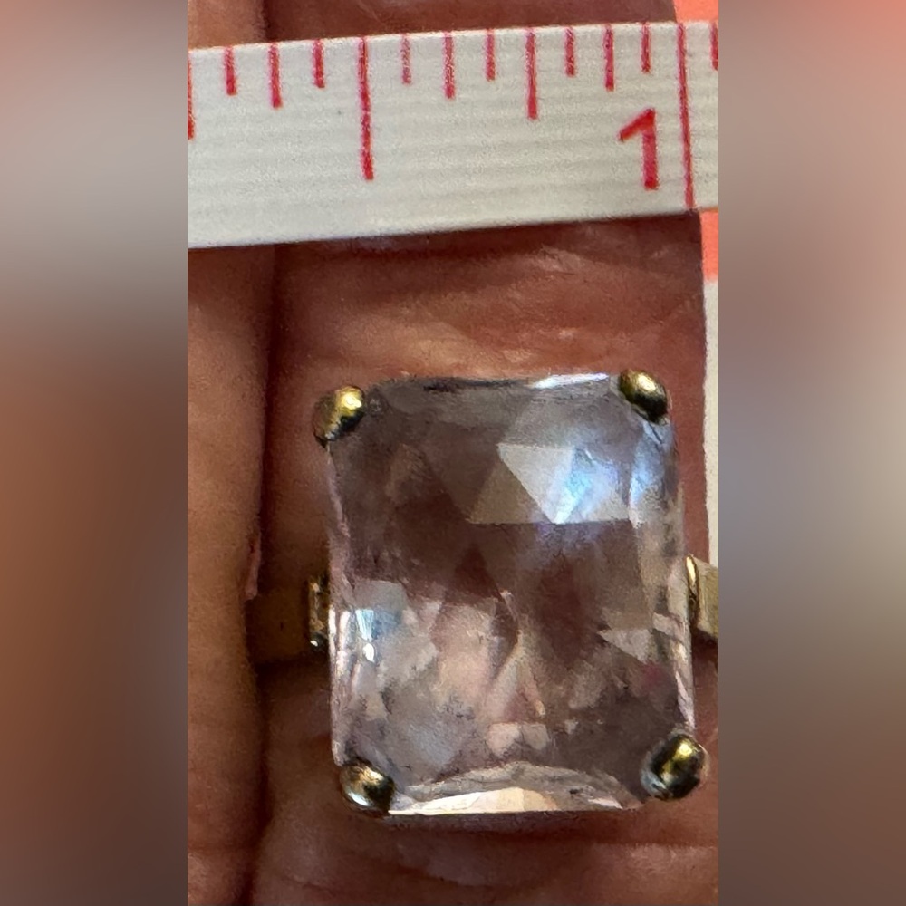 Ring - sterling silver/gold tone plated- stone is a faceted light pink or purple - Picture 11 of 12